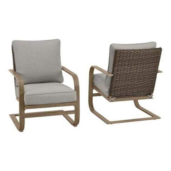 Hampton Bay Hampshire Place Cushioned Steel Wicker Outdoor Lounge Chair with CushionGuard Stone Gray Cushions