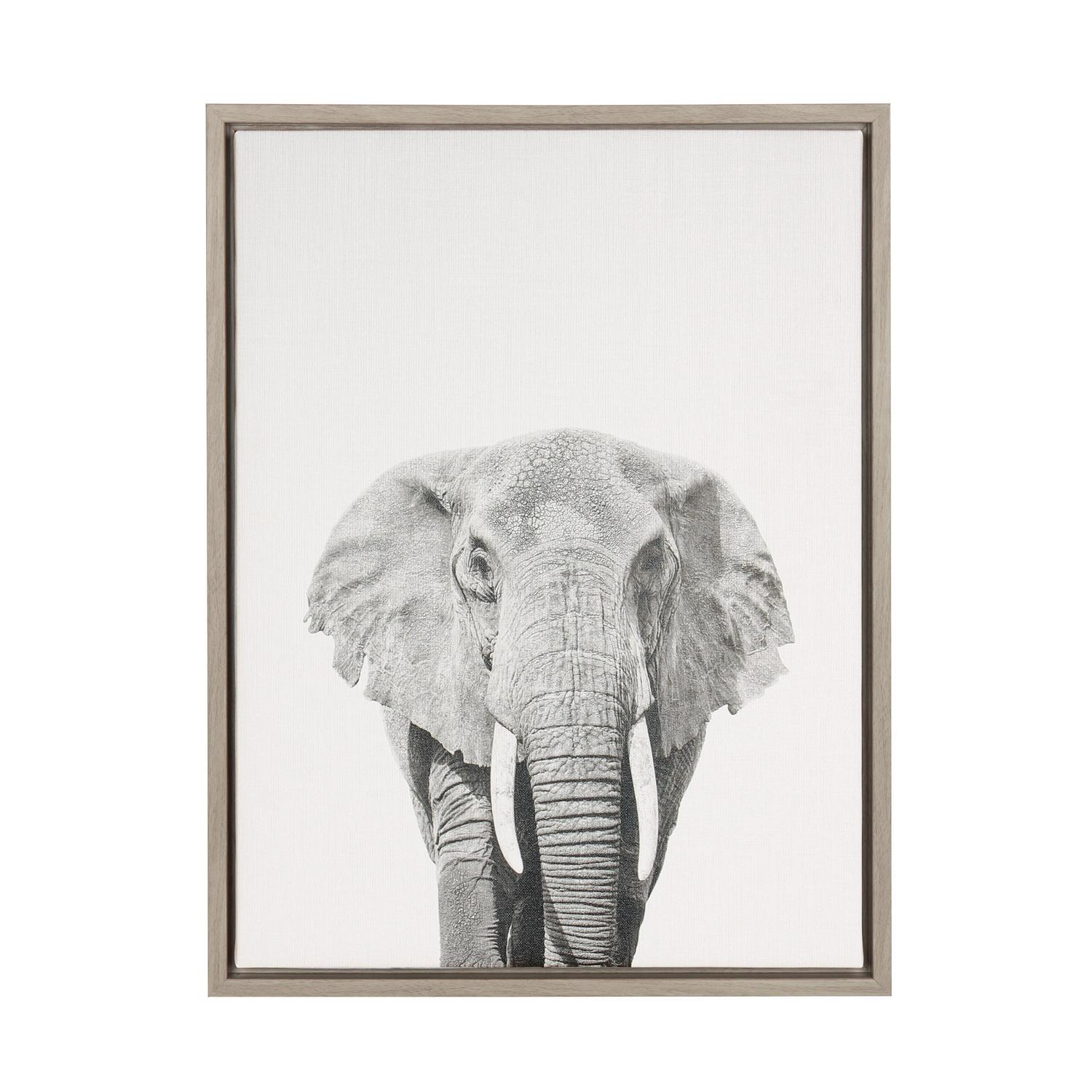 Kate and Laurel Sylvie Elephant Black and White Portrait Framed Canvas Wall Art by Simon Te Tai 1821524 Gray  Crowdfused