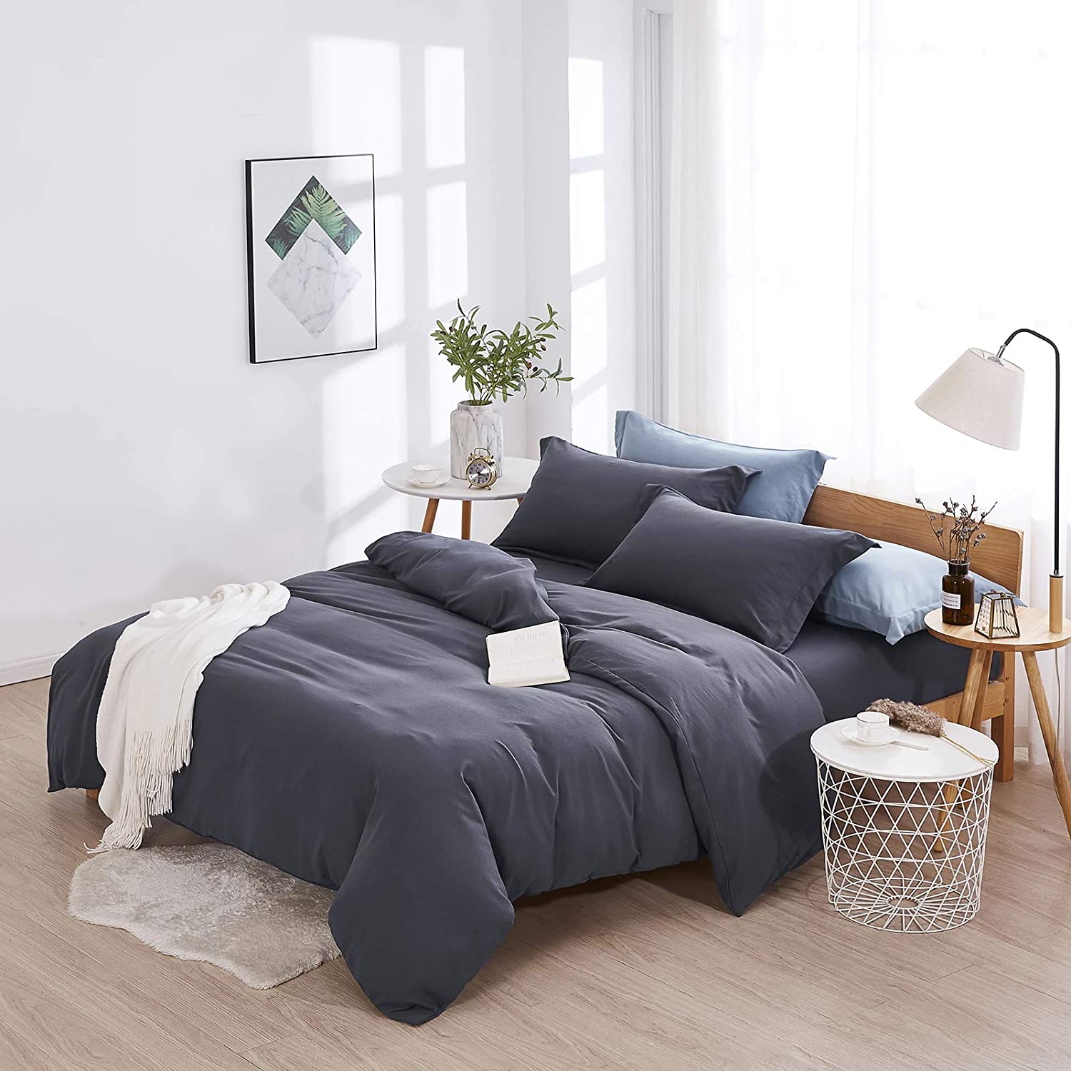 Dreaming Duvet Cover Set 100% Washed Microfiber 3 pcs Solid Color - Soft and Breathable with Zipper Closure & Corner Ties