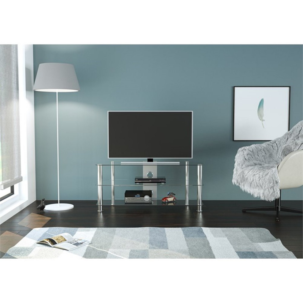 AVF Steel Glass TV Stand with Cable Management for up to 55 quotTVs in Clear/Chrome   Contemporary   Entertainment Centers And Tv Stands   by Homesquare  Houzz