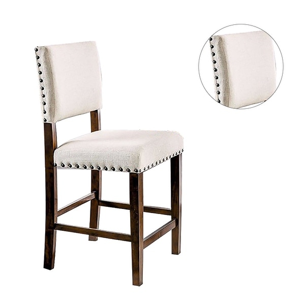 Set of 2 Brown Cherry and Ivory Dining Chair with Nailhead Trim