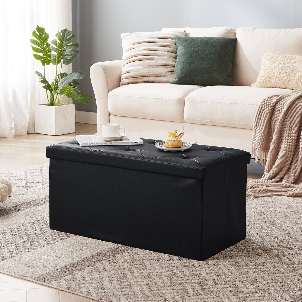 Folding Storage Ottoman  Foot Rest Stool Footstool  Leather Tufted Ottoman  Small Ottoman Cube for Living Room Bedroom Dorm