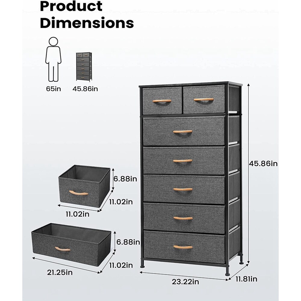 7 Drawers Dresser  Tall Dresser Vertical Storage Tower with Wooden Handle and Wooden Top  Organizer Unit