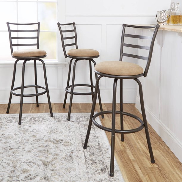 Mainstays 3 Pack Adjustable 24 or 29 Bronze Swivel Barstool， Tan Microfiber Seat