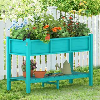 LUE BONA Raised Garden Bed Elevated Wood Planter Box Stand for Backyard Patio Balcony-Blue DPTHD23002-3