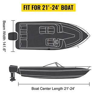 VEVOR Pontoon Boat Cover 21 ft. to 24 ft. Trailerable Boat Cover 600D Marine Oxford Fabric with 2 Support Poles 7 Straps Gray FQCZYCYCB1720D42CV0