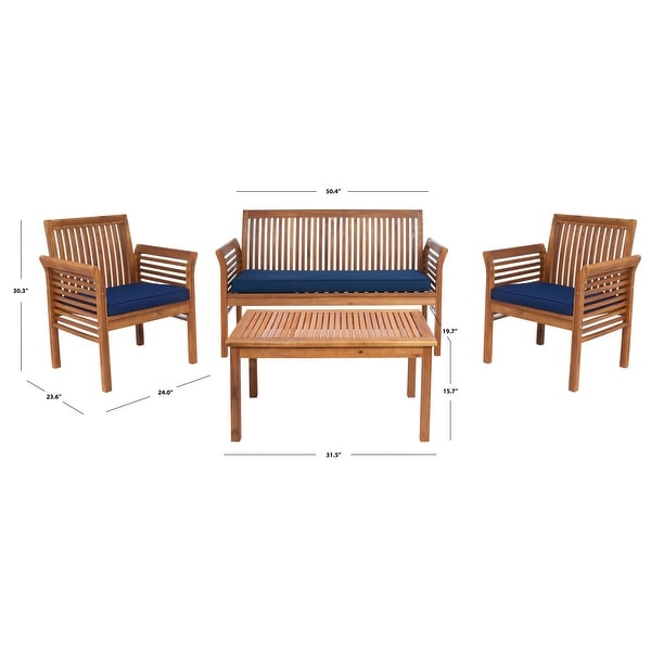 SAFAVIEH Outdoor Living Carson 4piece Teak Brown/Navy Patio Set