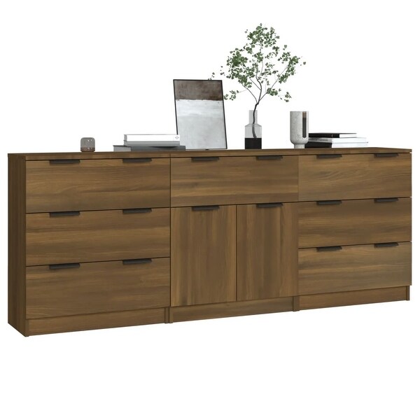 3 Piece Sideboards Brown Oak Engineered Wood