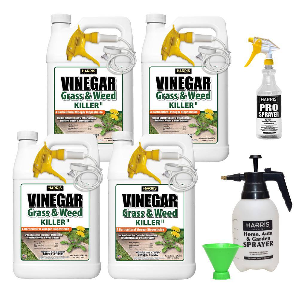 Harris 512 oz. 20% Vinegar Weed Killer and One 32 oz. and One 55 oz. Spray Bottle (4-Pack) 4VWEED128-PROF