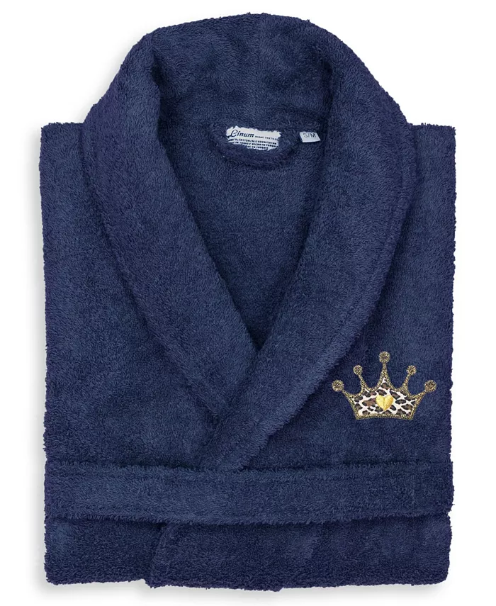 Linum Home Embroidered with Cheetah Crown Terry Bath Robe