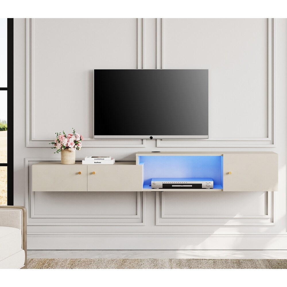 Floating LED Light TV Stand with Charging Station