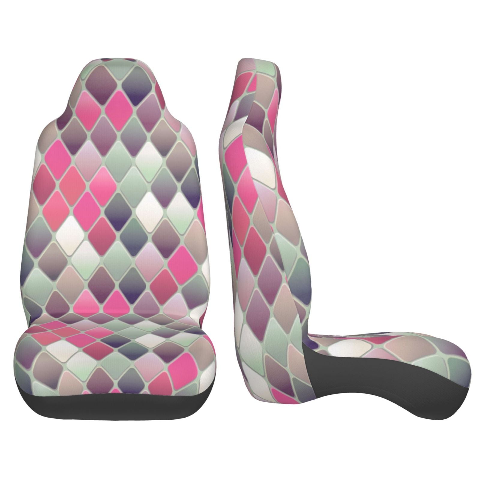 TEQUAN Front Seat Covers， Colorful Diamond Shape Tile Pattern 2 Piece Car Seat Cover Fit Most Car SUV Truck Van