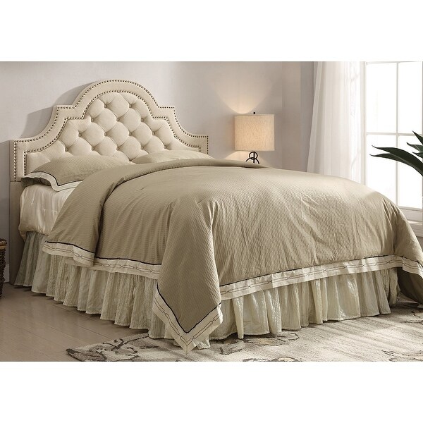 Richmond King Size Tufted Nailhead Trim Beige Fabric Headboard - - 35780165