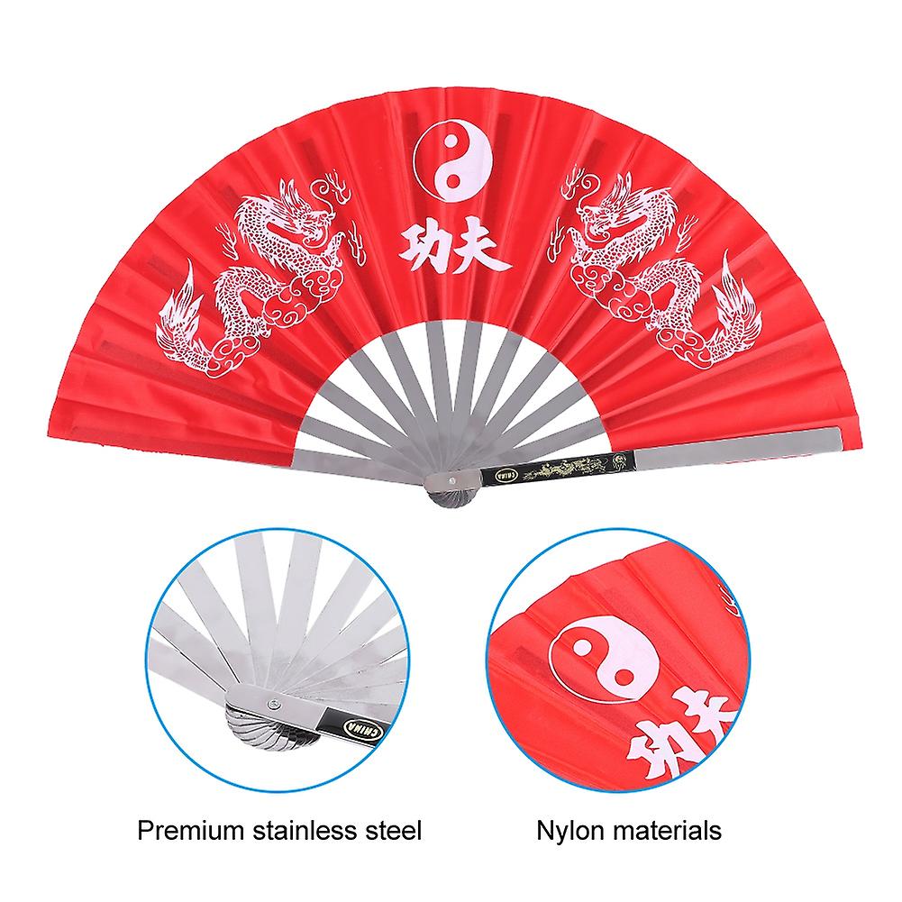 Stainless Steel Tai Chi Martial Arts Kung Fu Dance Practice Training Performance Fan Red