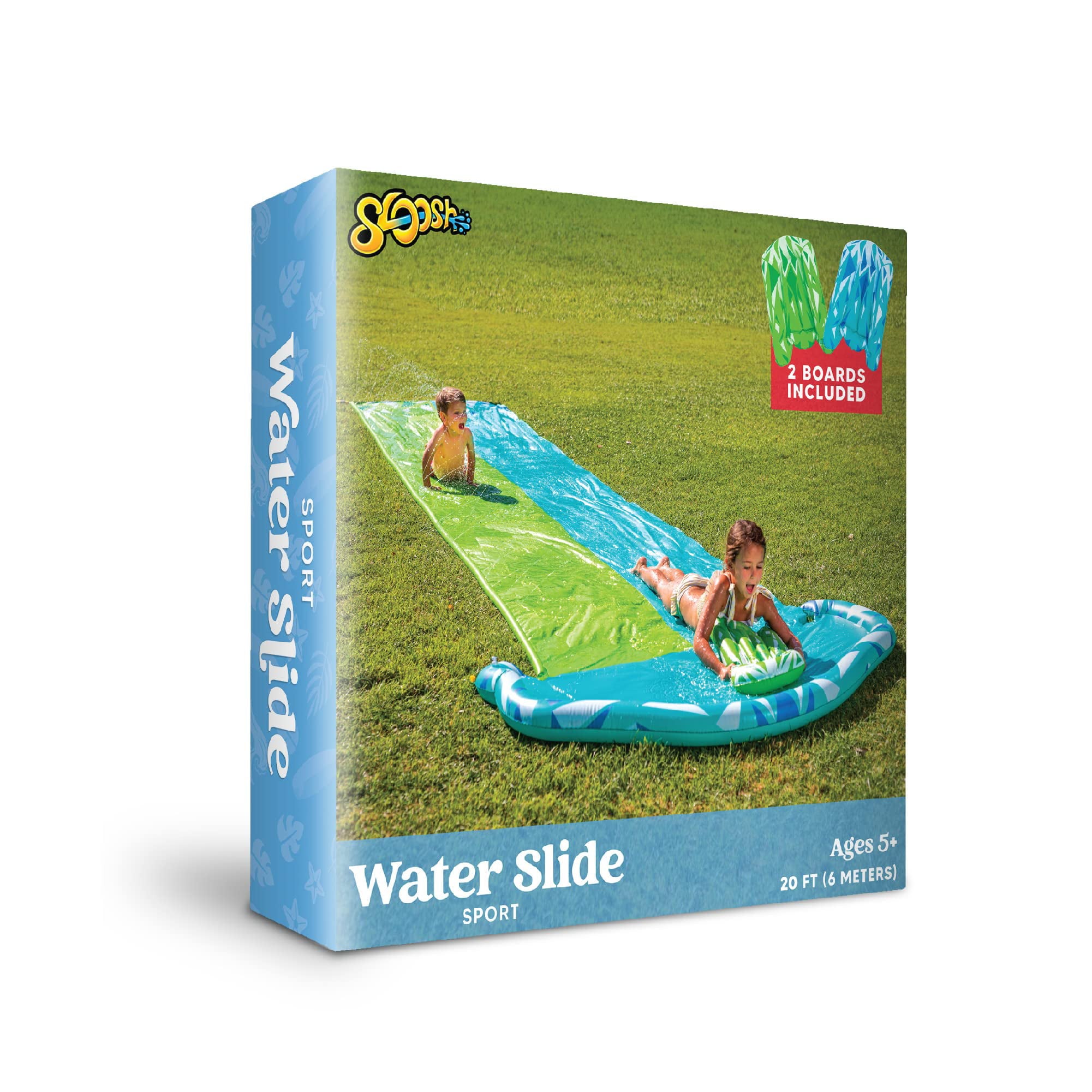 20ft x 62in Water Slip Water Slide with 2 pcs Bodyboards, Summer Toy with Build in Sprinkler for Backyard and Outdoor Water Toys Play