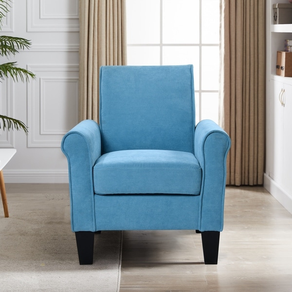 High Quality Fabric Accent Chairs， Sleek Lounge Chairs Comfy Sofa Chair， PU Leather Flared Armchair for Livingroom， Light Blue