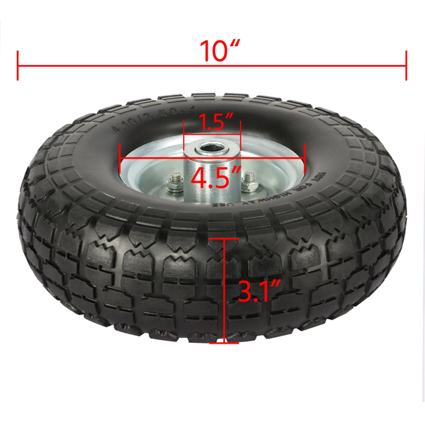 Easyfashion 4Pcs 10 Inch Solid Rubber Tyre Wheels with a 5/8-inch Bearings, Black