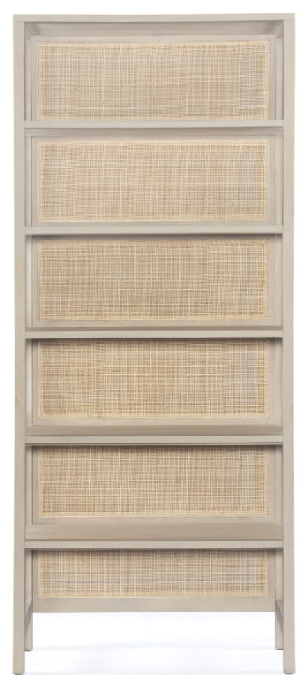 Caprice Woven Cane Back 5 Tier Large Bookshelf   Tropical   Bookcases   by Zin Home  Houzz