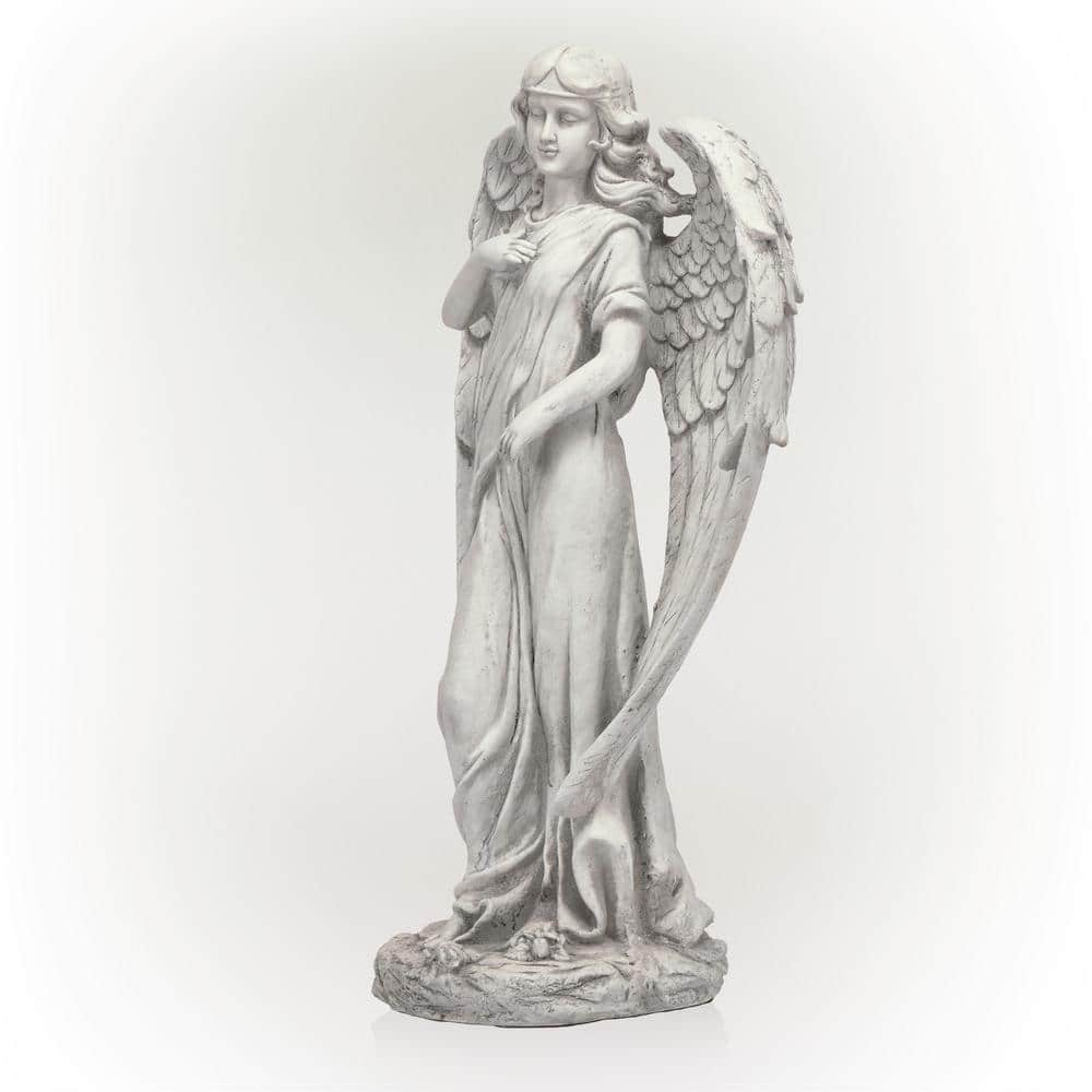 Alpine Corporation 31 in. Tall Indoor/Outdoor Angel Statue Yard Art Decoration, Light Gray QFC104