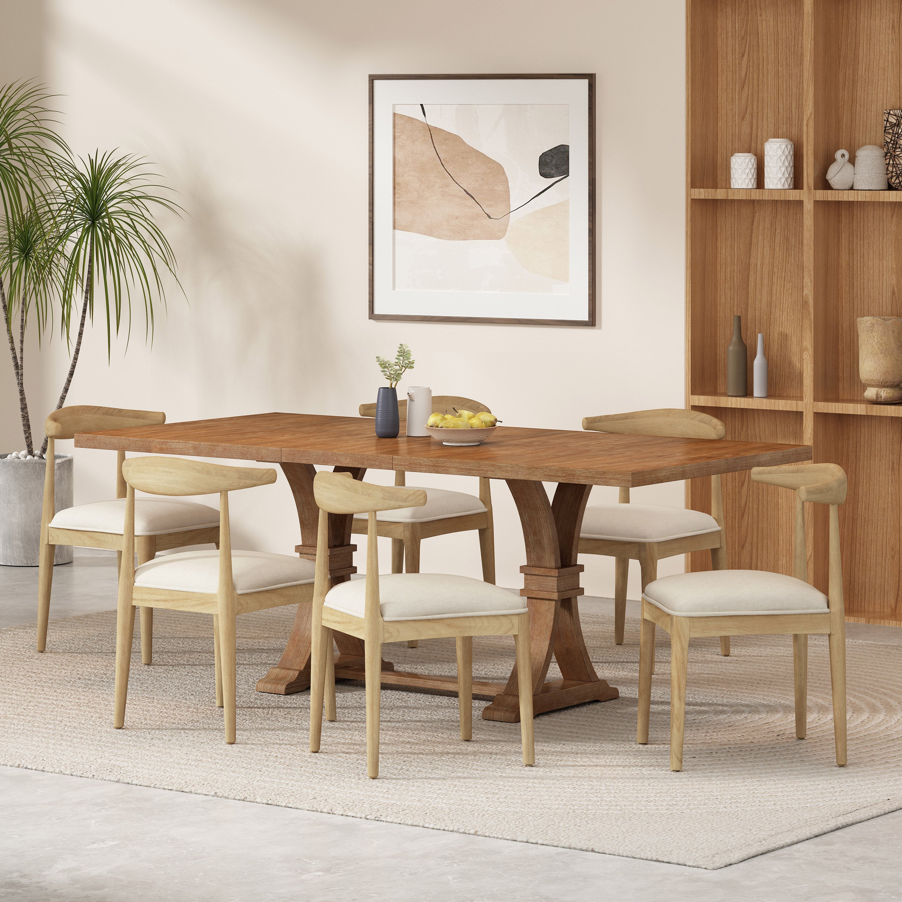 Derring Contemporary Fabric Upholstered Wood 7 Piece Dining Set