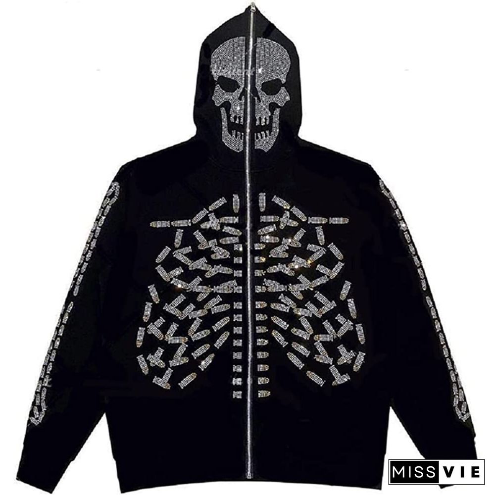 Gothic Coat Women Men Skull/ Spider Print Long Sleeve Hooded Jacket With Zipper Dark Academia Aesthetic Streetwear