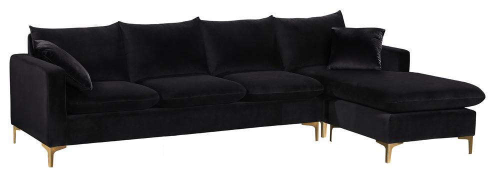 NaomiVelvet Upholstered Sectional / Ottoman Set   Midcentury   Sectional Sofas   by Meridian Furniture  Houzz