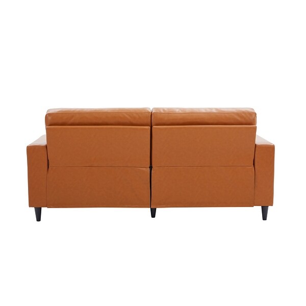 3 Seat Sofa PU Leather Upholstered Couch Modern Removable Cushions Sofa with Square Arms Sofa and Wood Legs for Living Room