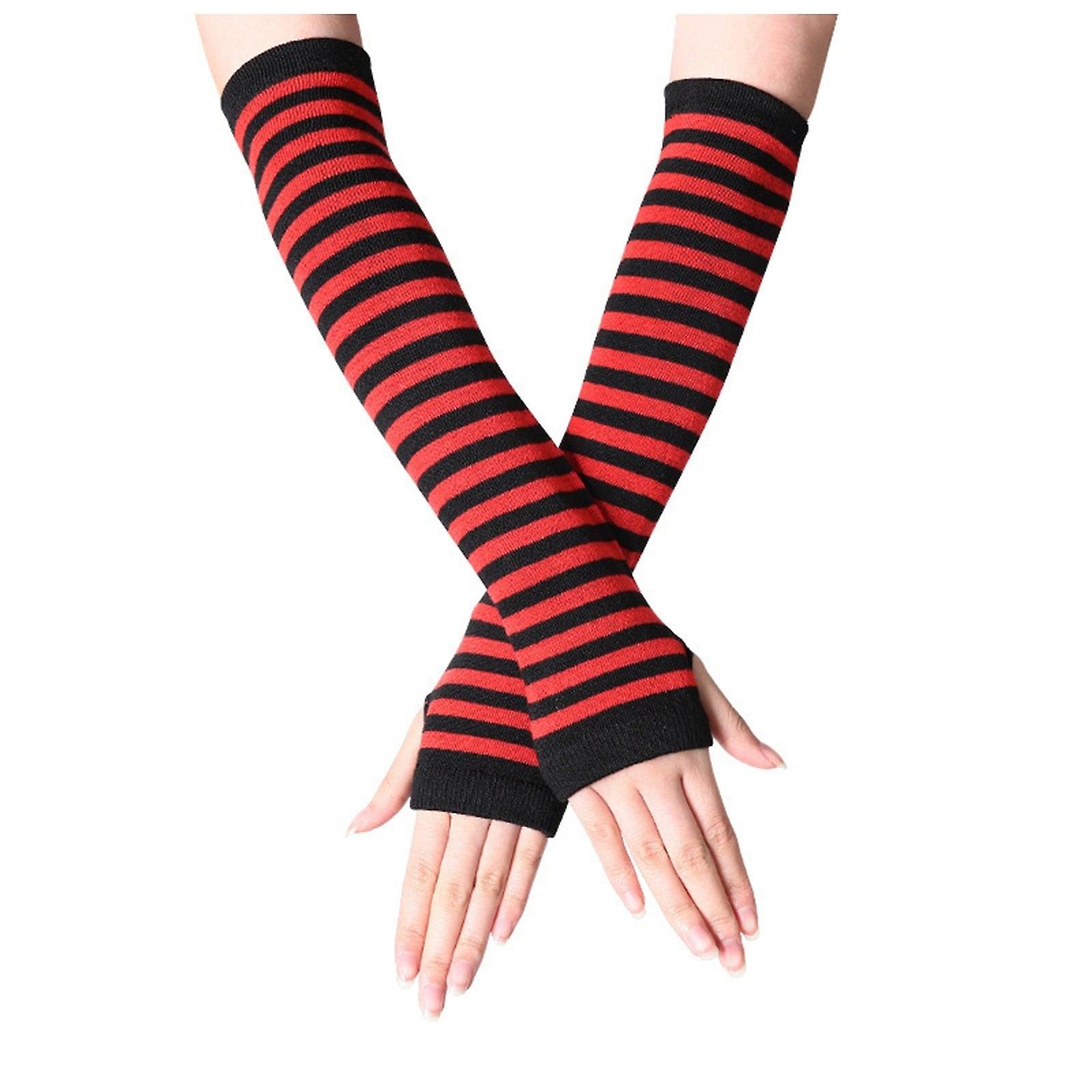 Women Long Fingerless Gloves Fashion Striped Elbow Gloves