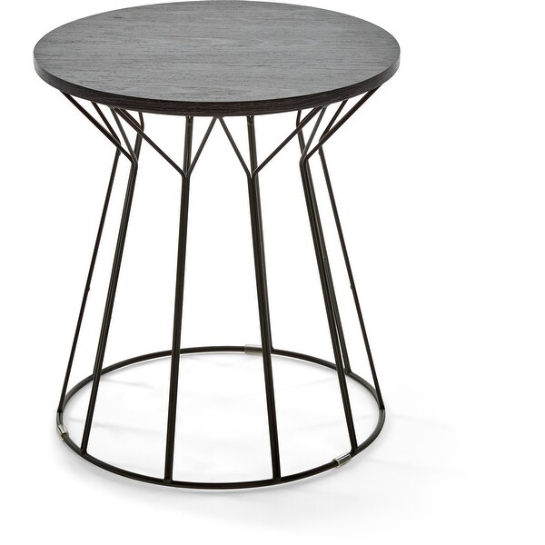 Elle Decor Fleur Black Metal Side Table with Wood Top