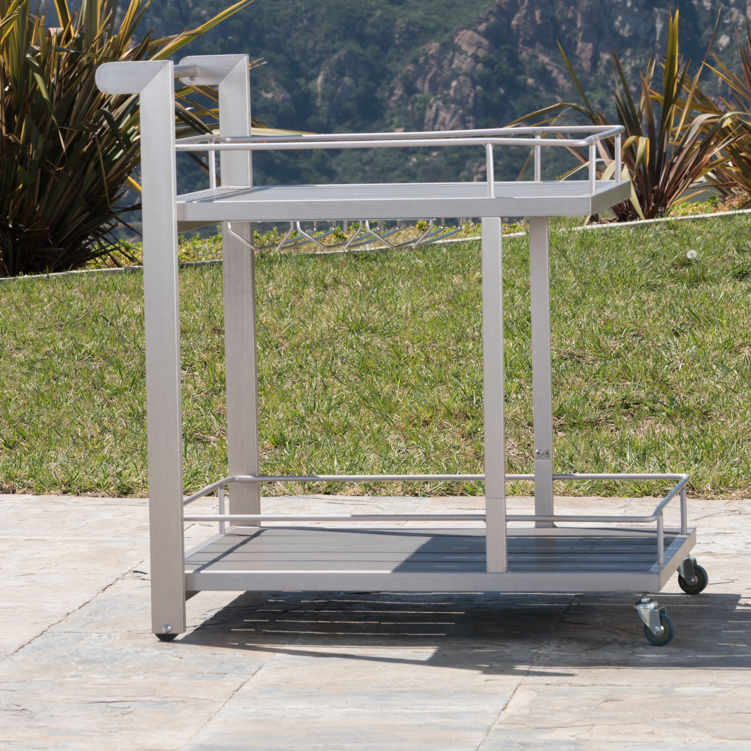 Coral Bay Outdoor Aluminum Bar Cart with Wheels