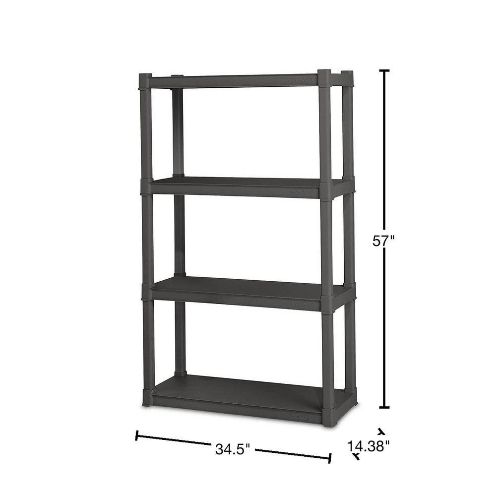 Sterilite Black 4-Tier Plastic Garage Storage Shelving Unit (14 in. W x 57 in. H x 35 in. D) 3 x 01643V01