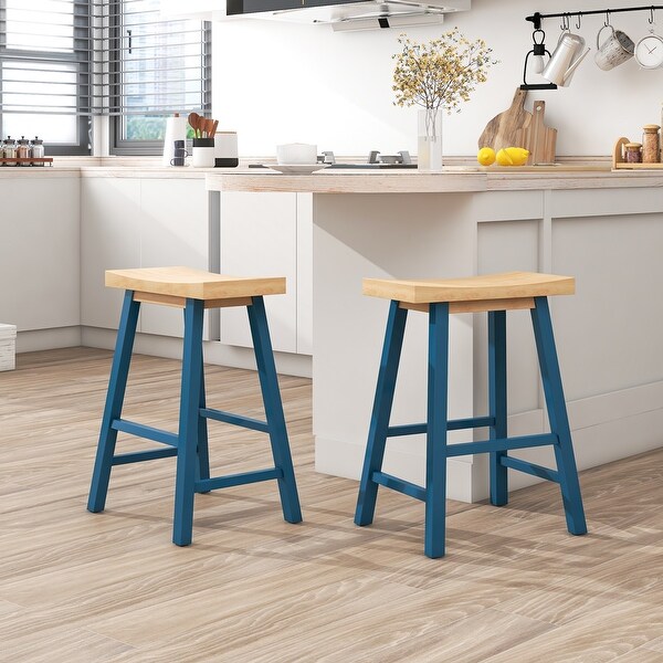 Farmhouse Rustic 2-piece Counter Height Wood Kitchen Dining Stools