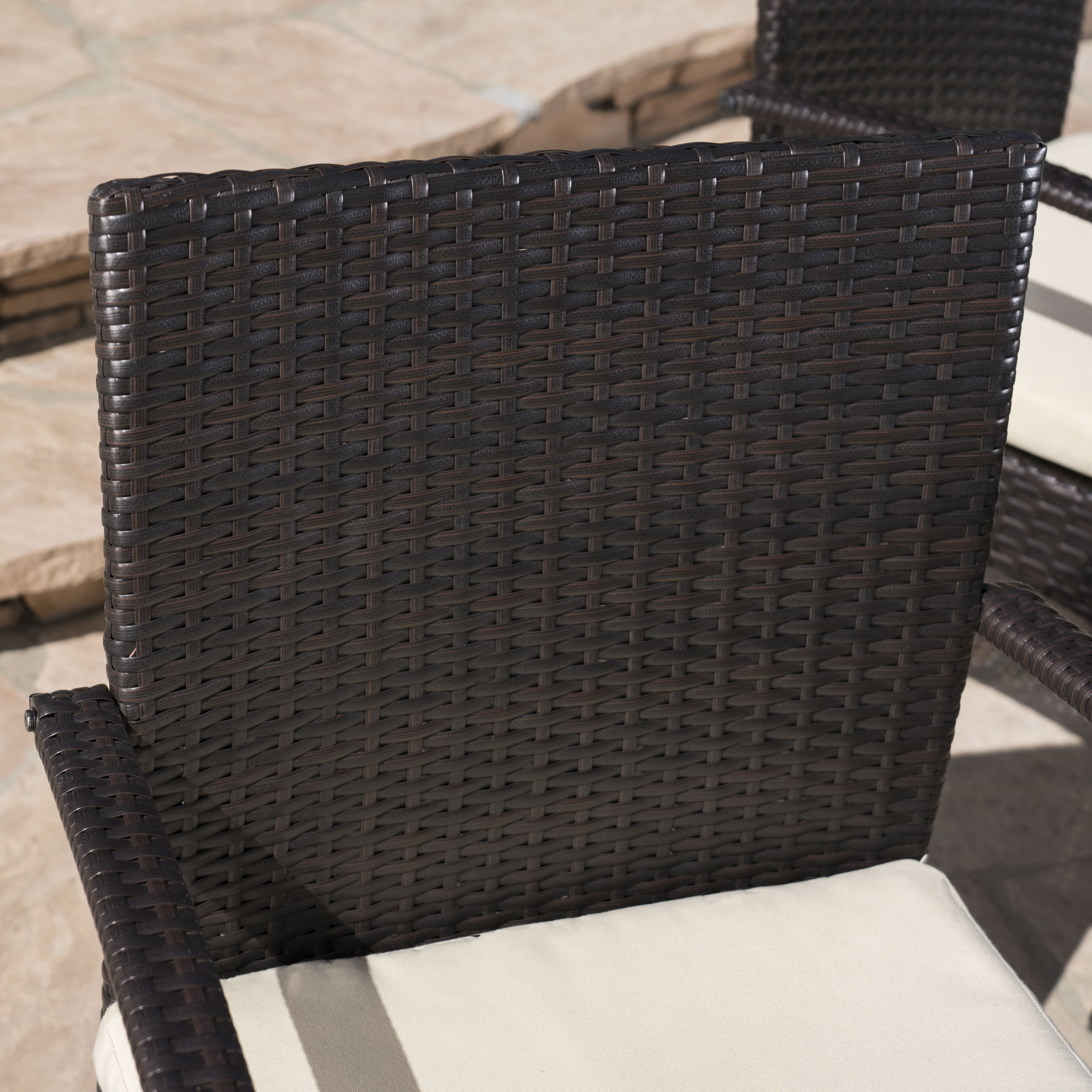 Jasmine Outdoor 7 Piece Wicker Hexagon Dining Set with Water Resistant Chairs