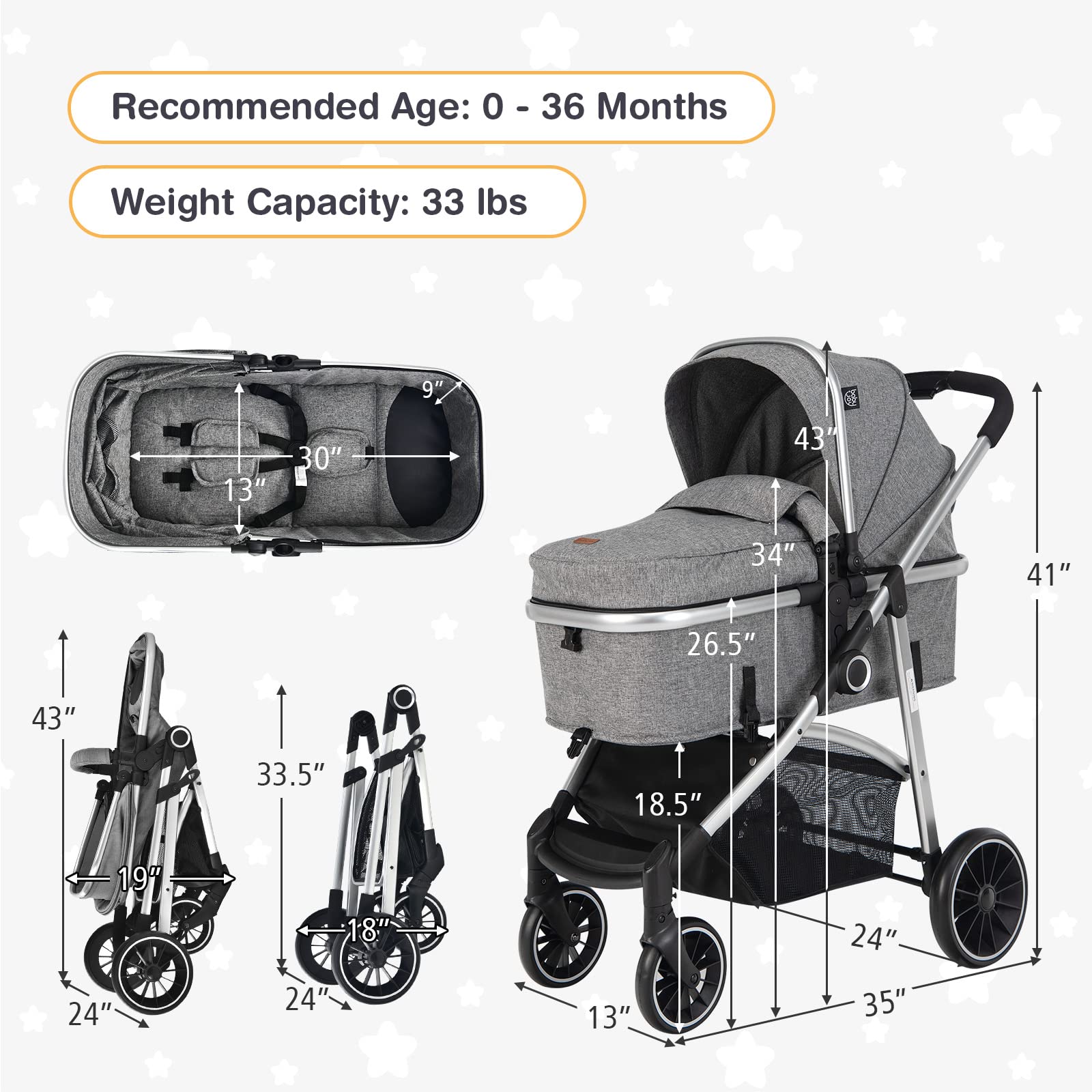 Costzon 2 in 1 Convertible Baby Stroller, High Landscape Baby Stroller