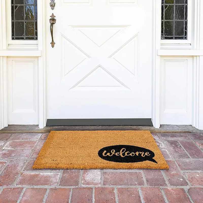 Natural Coir Welcome Doormat with Speech Bubble (17 x 30 Inches)