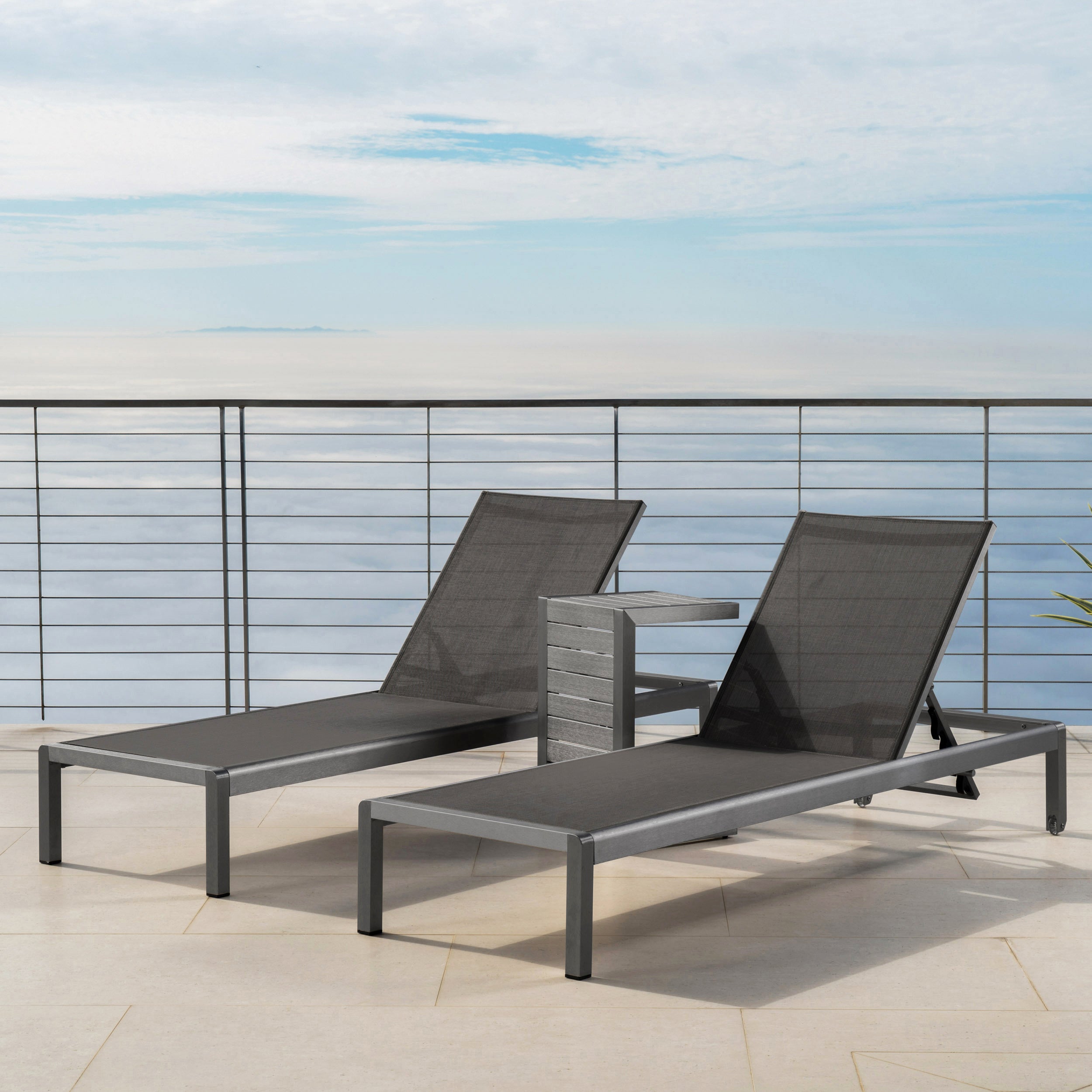 Coral Bay Outdoor Gray Aluminum Chaise Lounge and C-Shaped Side Table