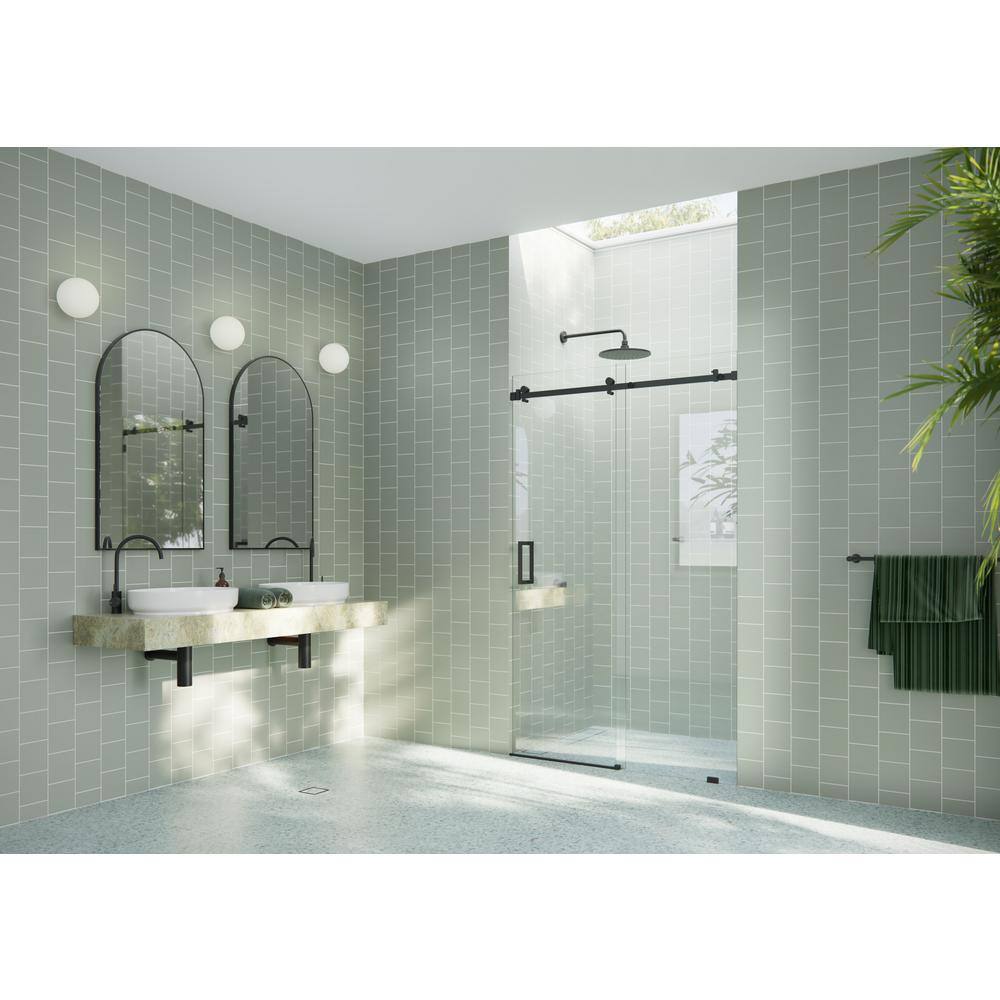 Glass Warehouse 52 in. W x 78 in. H Sliding Frameless Shower Door with Square Hardware in Matte Black SQSLD-52-MB