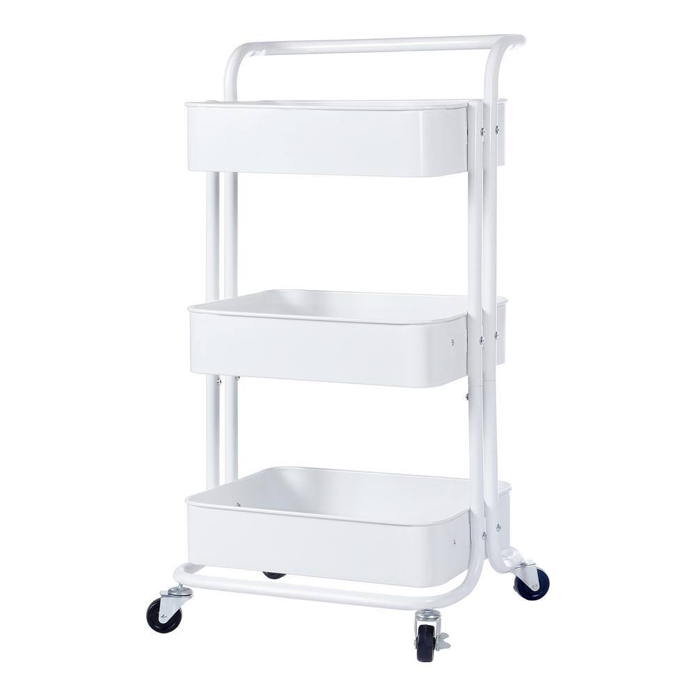 Tidoin 3-Tier Metal Storage Rolling Utility Cart in White DHS-YDFN-333W