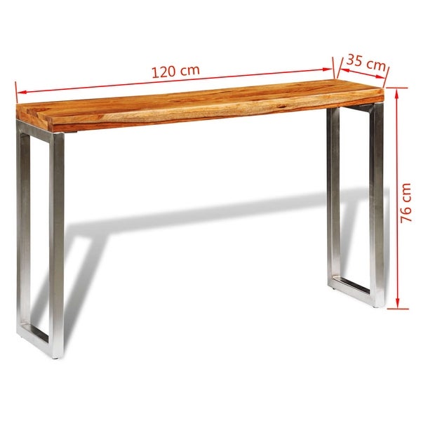 Solid Sheesham Wood Console Table with Steel Leg