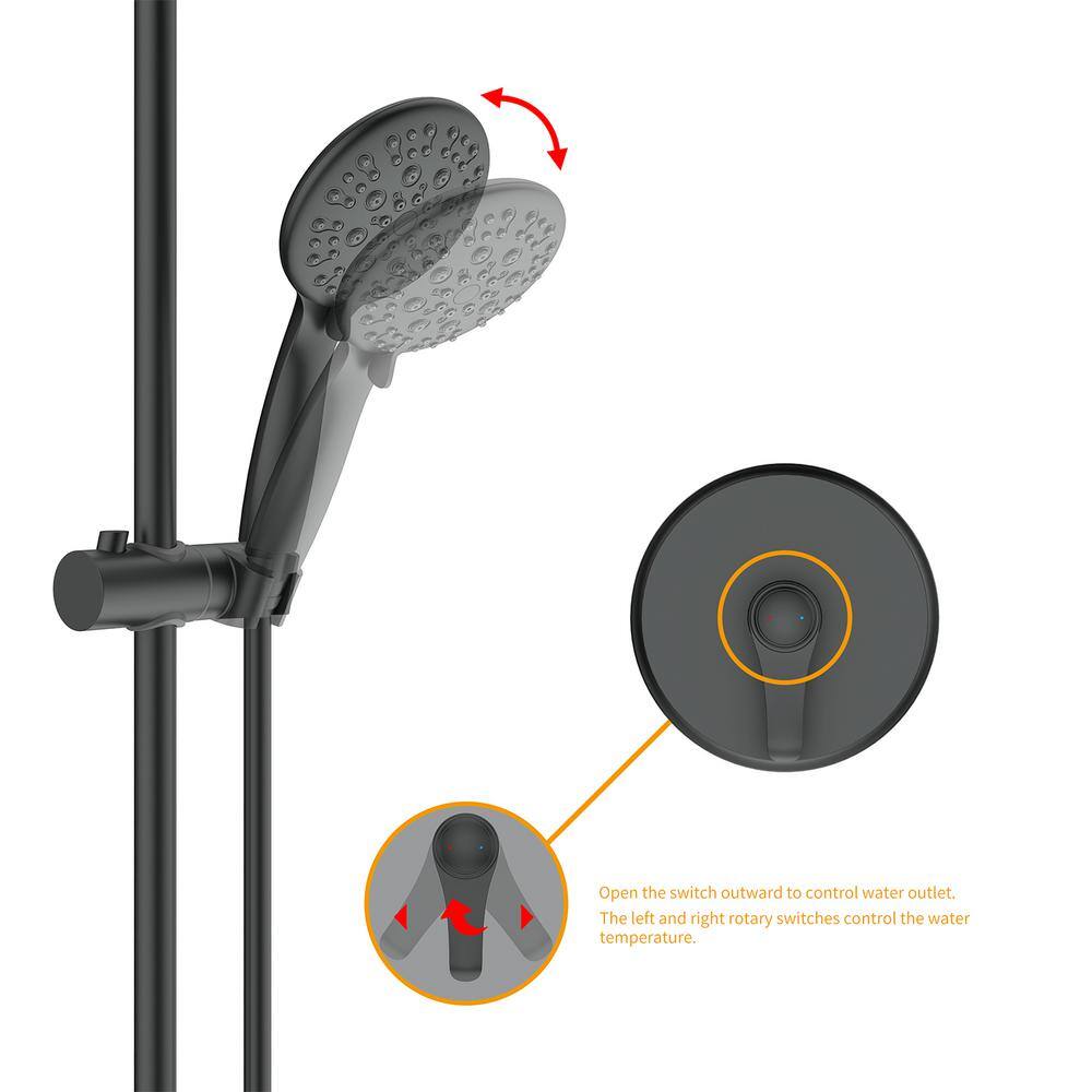 GIVING TREE 5-Spray Patterns with 4 in. Round Wall Bar Shower Kit with High Pressure Hand Shower in Matte Black (Valve Included) HDFFBT714A1-MB