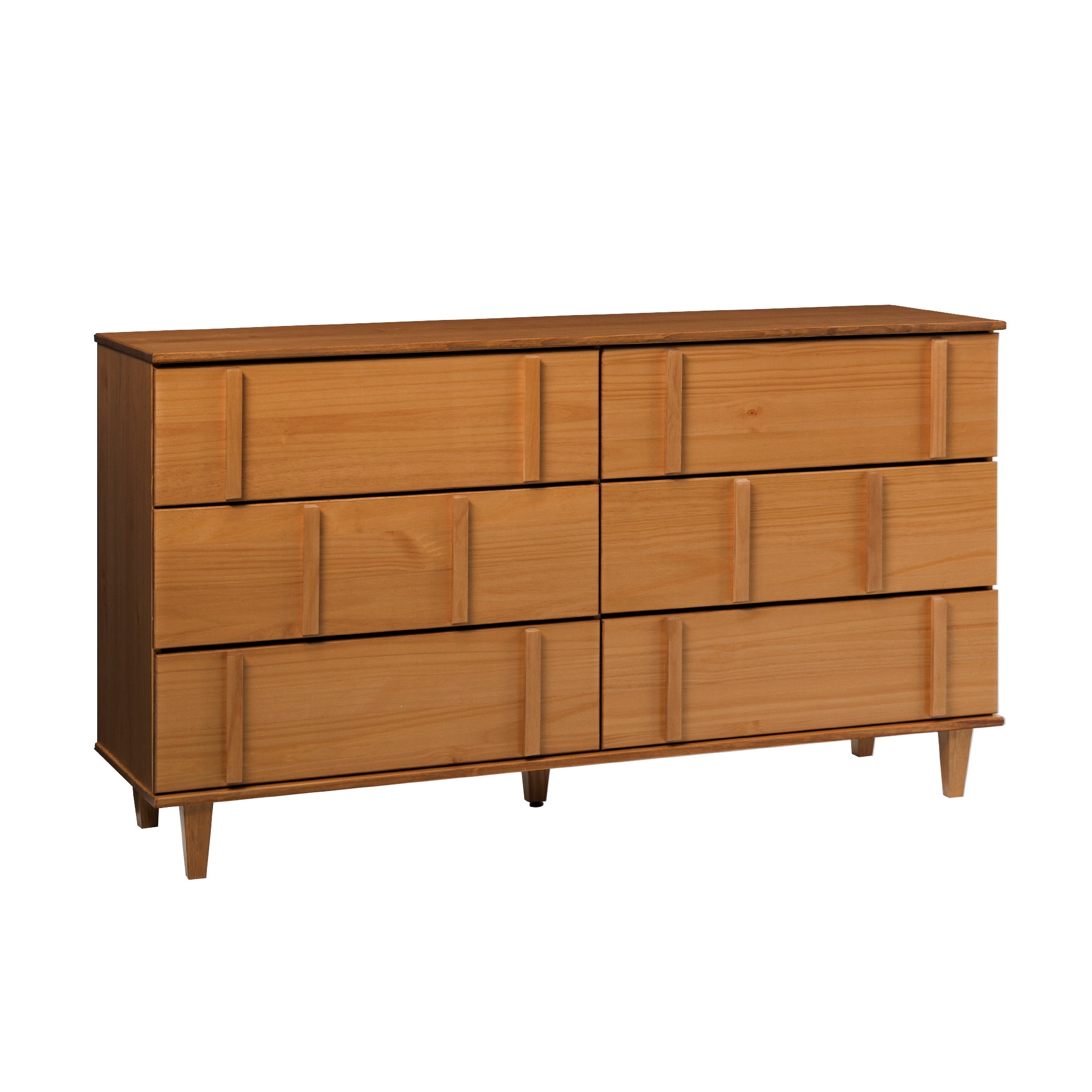 Manor Park 60” Contemporary Vertical Drawer Pulls Solid Wood Dresser, Caramel