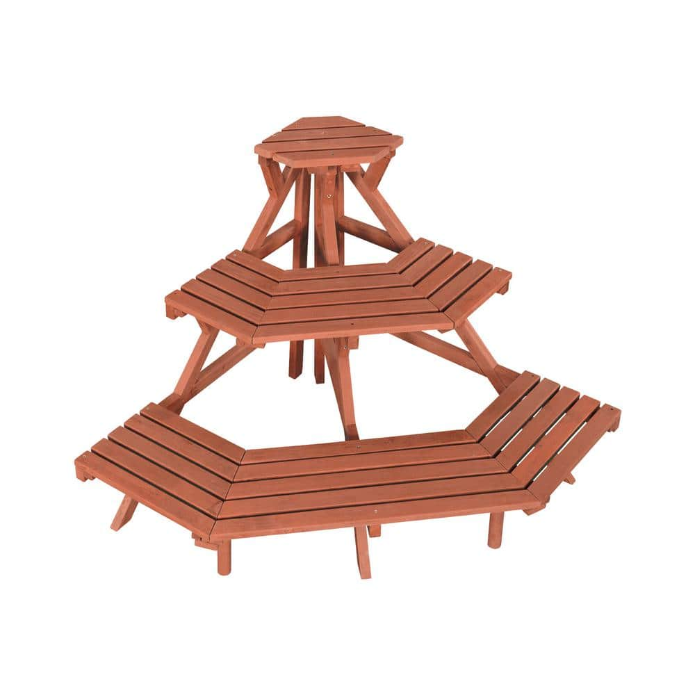 Leisure Season 38 in. x 24 in. Medium Brown Solid Wood 3-Tier Quarter Round Plant Stand QPS3826