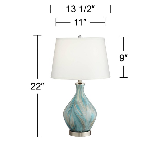 High Blue Gray Glazed Art Glass Off White Drum Shade For Bedroom Living Room Bedside Nightstand Kids