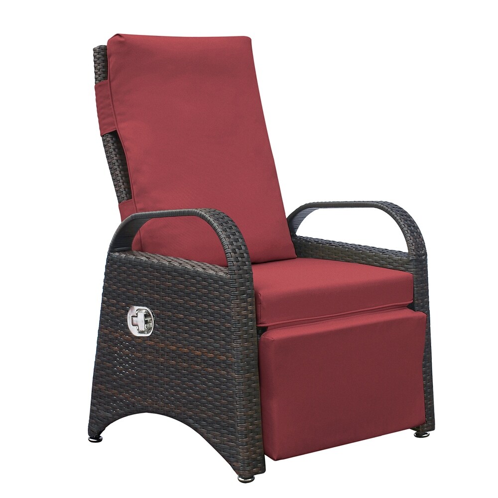 Outdoor Recliner Chair PE Wicker Adjustable Reclining Lounge Chair