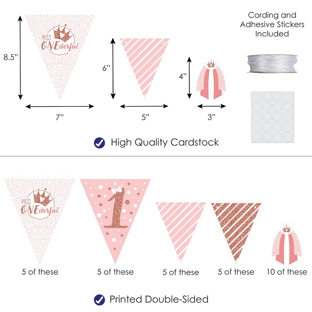 Big Dot Of Happiness 1st Birthday Little Miss Onederful Diy Girl First Birthday Party Pennant Garland Decoration Triangle Banner 30 Pieces