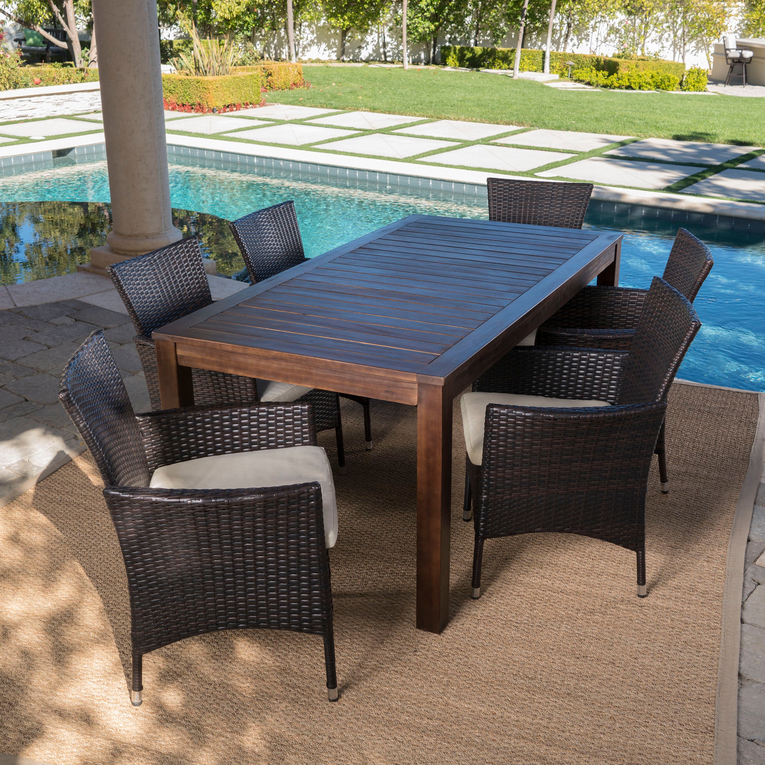 Taft 6 Persons Wood & Wicker Outdoor Dining Set