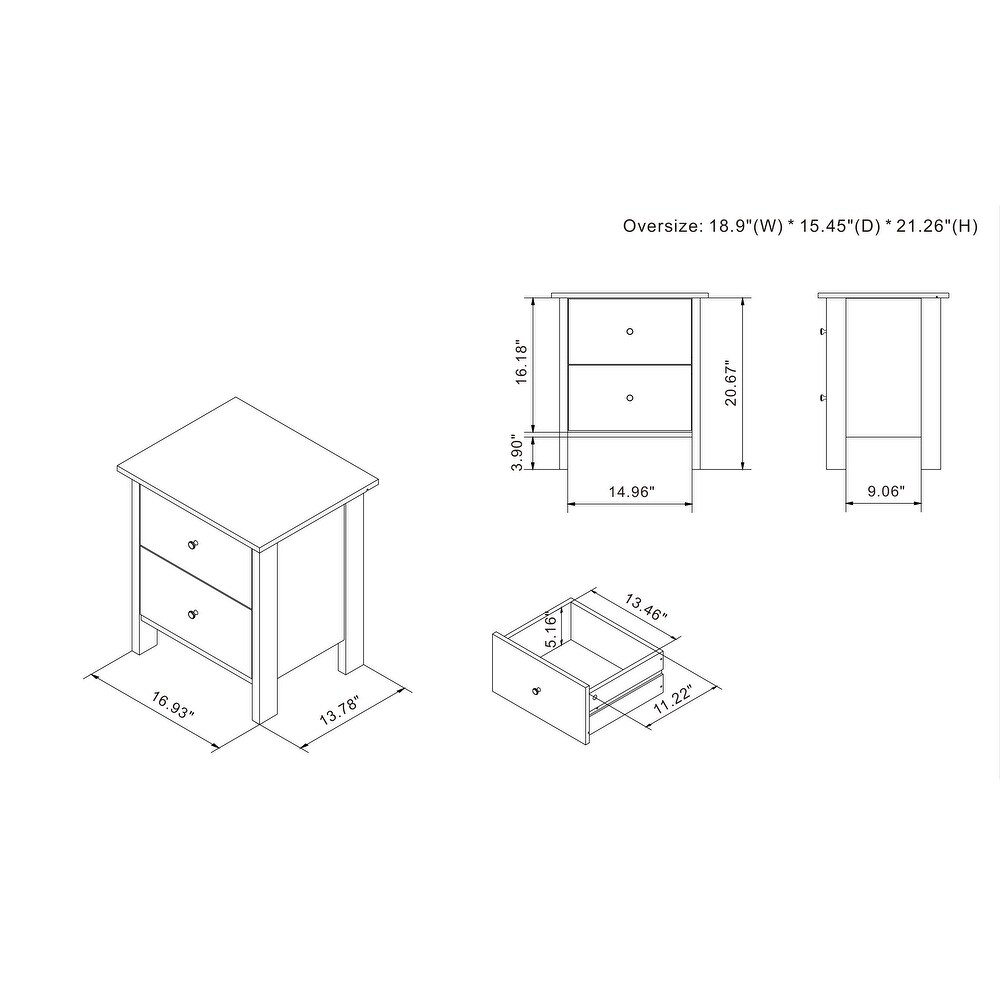 DH BASIC Transitional Neutral Finish 2 Drawer Nightstand by Denhour