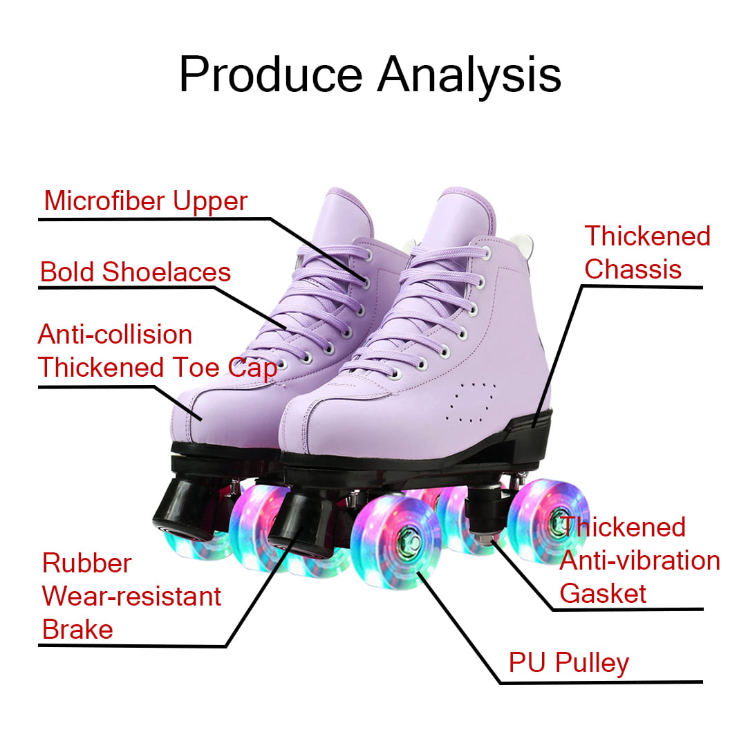 Classic Roller Skates for Adult Cozy Lace-up Quad Skates Retro Double-Row Four Wheels Skates Indoor Outdoor Shiny Roller Skates for Beginner Youth， Purple， 6.5