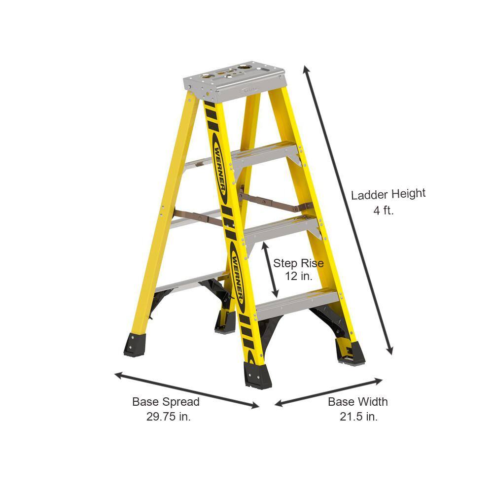 Werner 4 ft. Fiberglass Step Ladder with 375 lbs. Load Capacity Type IAA Duty Rating 7304