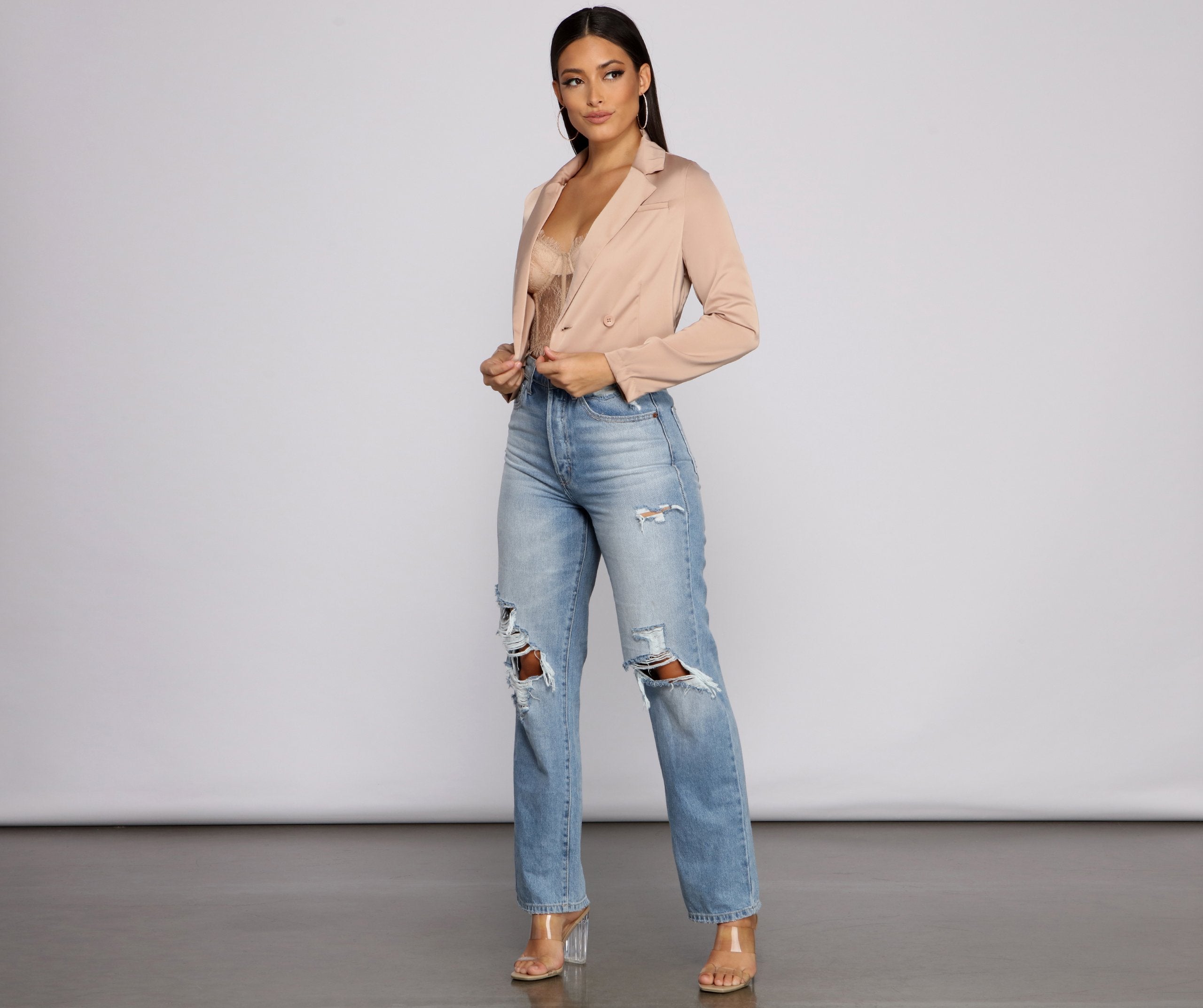 Casually Chic Satin Cropped Blazer